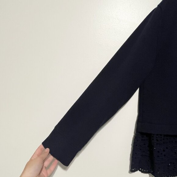 J Crew Womens Eyelet Hem Sweatshirt Sz L Navy Blue French Terry Soft Girl Comfy - Picture 4 of 7